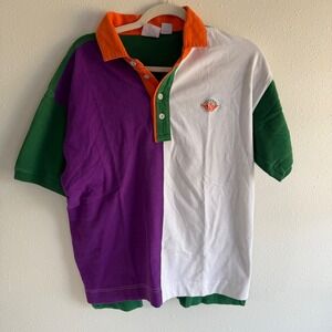 Vtg Dockers Mens Color Block Rugby Polo Shirt Orange Green Purple White‎ Size L